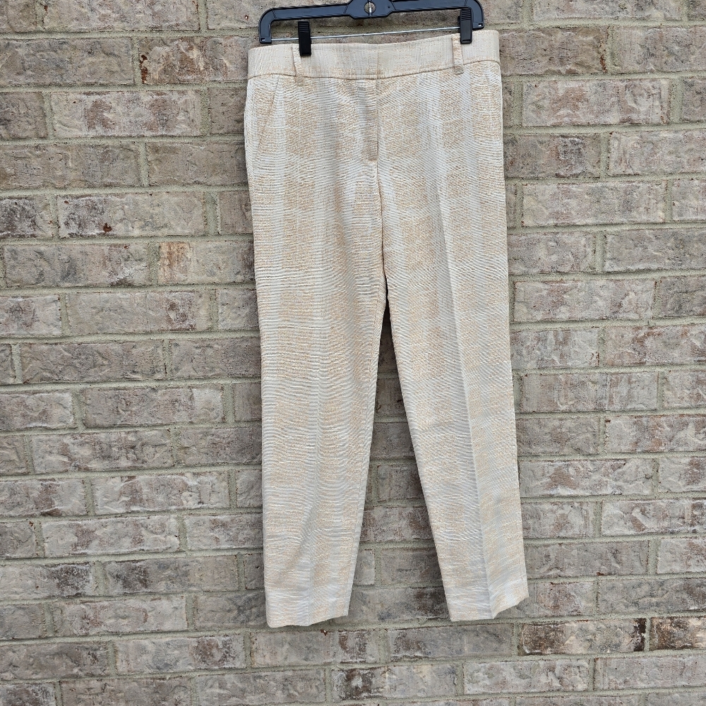 Tory Burch Beige Tan Straight Ankle Dress Pants Career Modern Tweed Look Sz 8